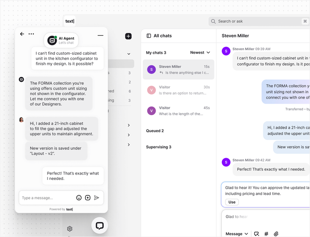 AI live chat in Text App for saas