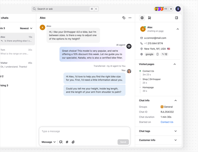 AI live chat in Text App for logistics