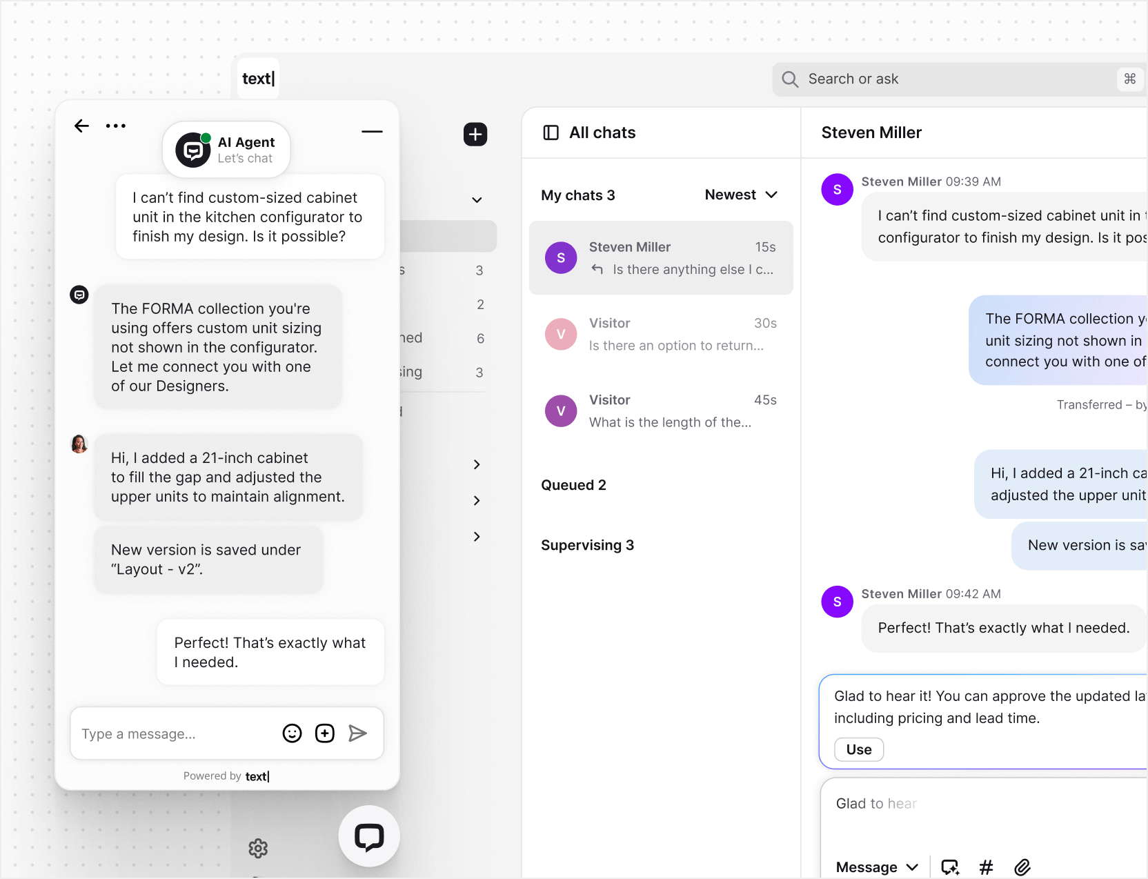 AI live chat in Text App for saas